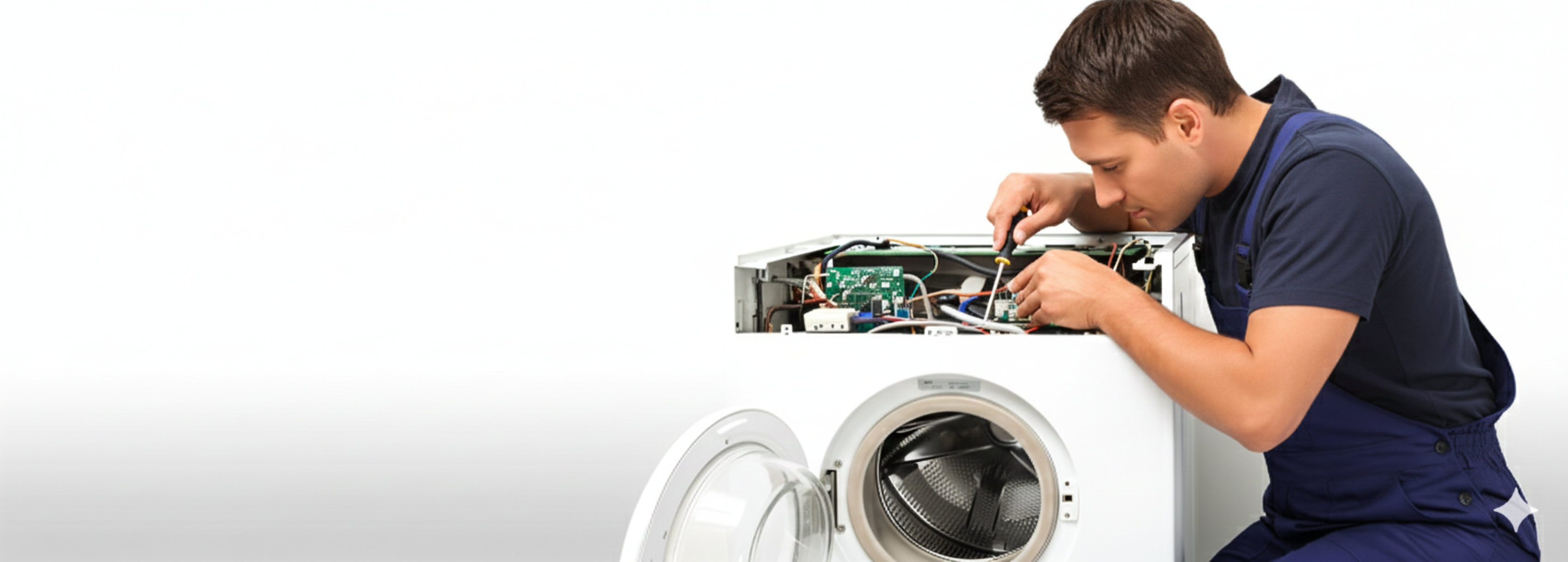 Technician repairing washing machine